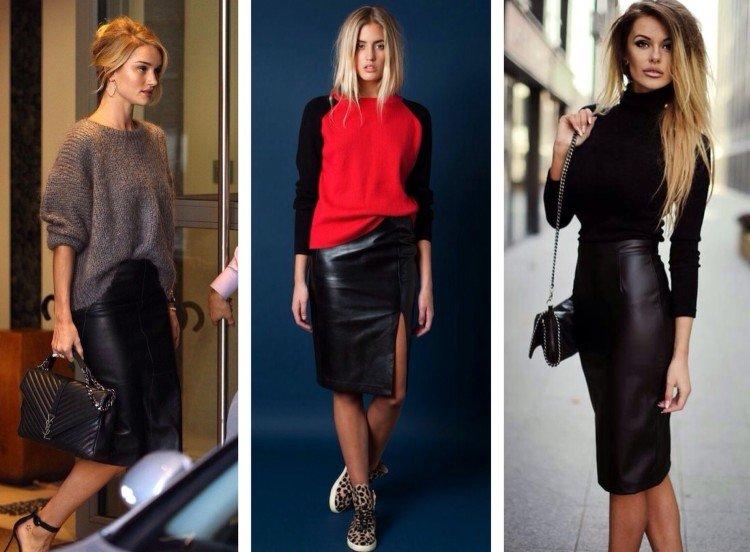 С чем носить кожаную юбку - фото и идеи