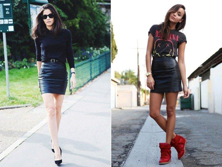 С чем носить кожаную юбку - фото и идеи