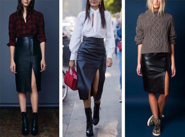 С чем носить кожаную юбку - фото и идеи