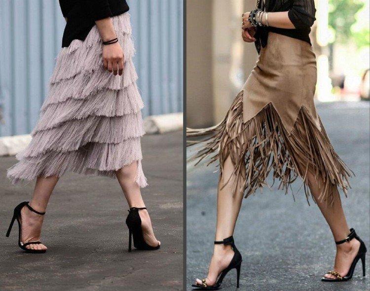 Юбки с перьями и бахромой