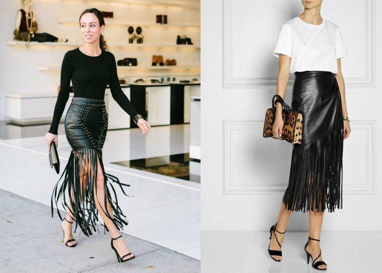 Кожаная юбка с бахромой