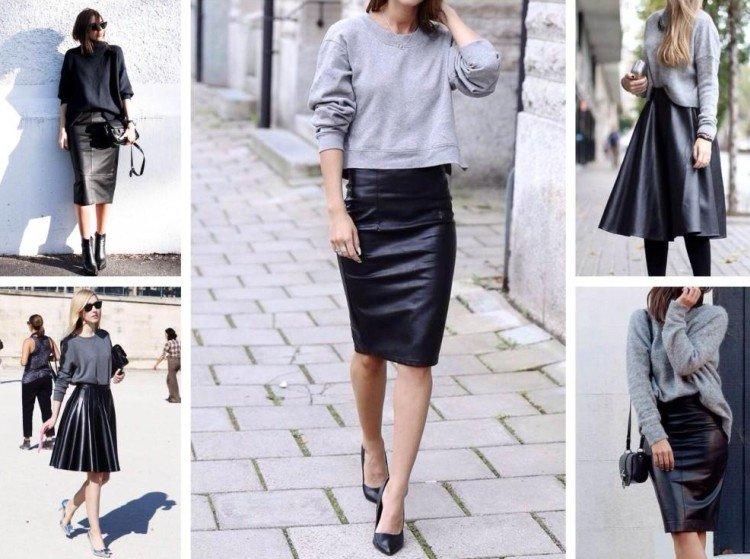 Кожаная юбка с завышенной талией