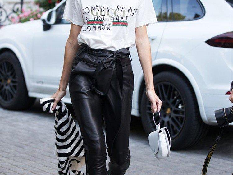 Кожаные брюки и футболки с принтами