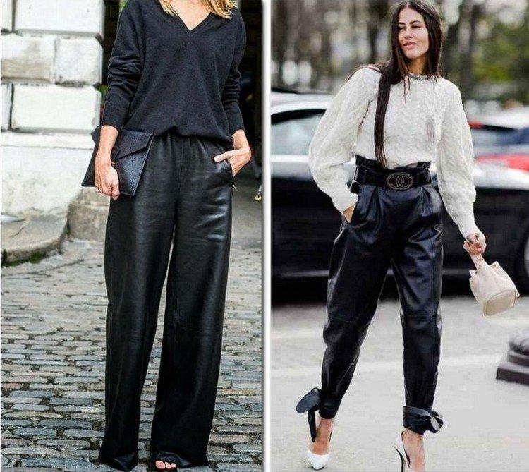 С чем носить кожаные брюки - фото и идеи