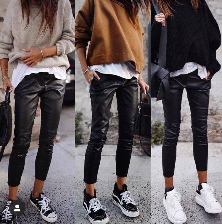 С чем носить кожаные брюки - фото и идеи