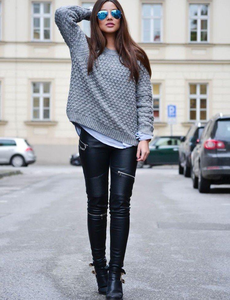 С чем носить кожаные брюки - фото и идеи