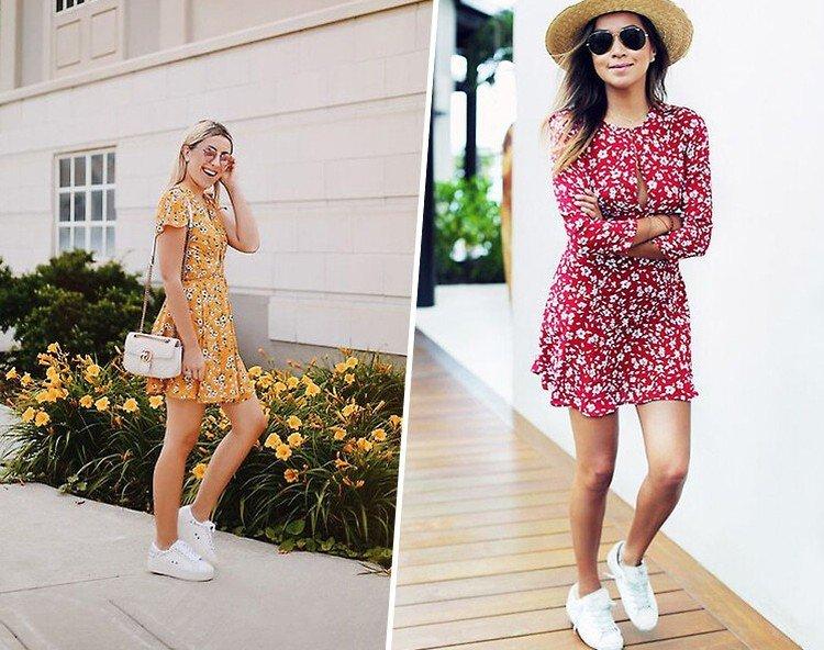 Шифоновое платье с кроссовками