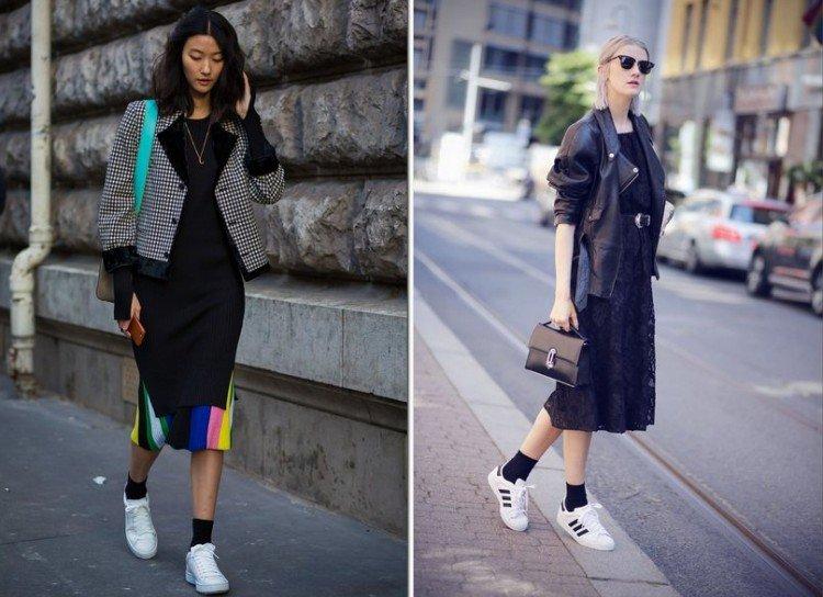 Платье с кроссовками и носками