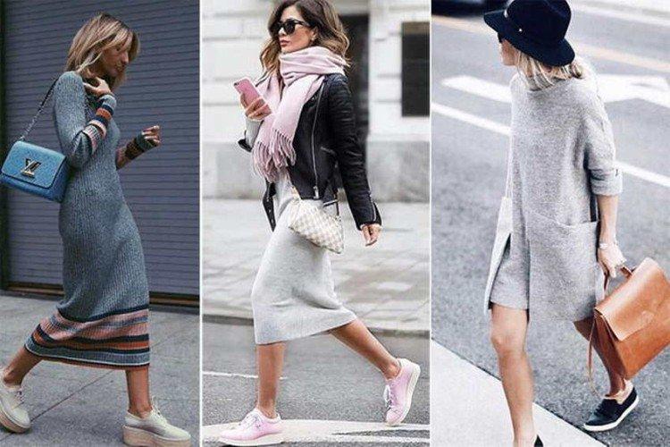 Вязанное платье с кроссовками