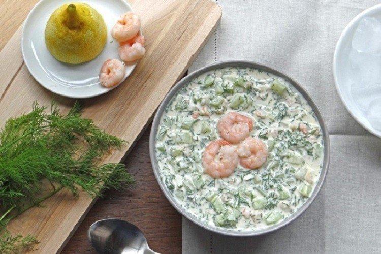 Окрошка с креветками