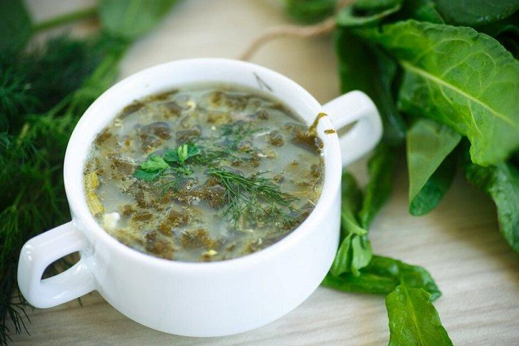 Зеленый борщ с щавелем и сметаной