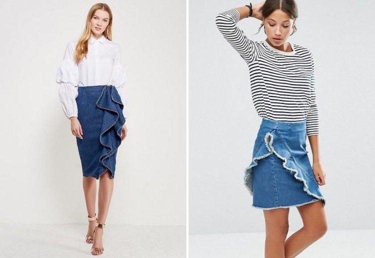 Джинсовая юбка с оборками