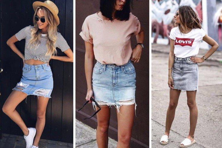 Джинсовая юбка на высокой посадке