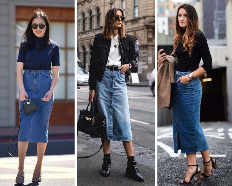 Модные джинсовые юбки 2021 - фото