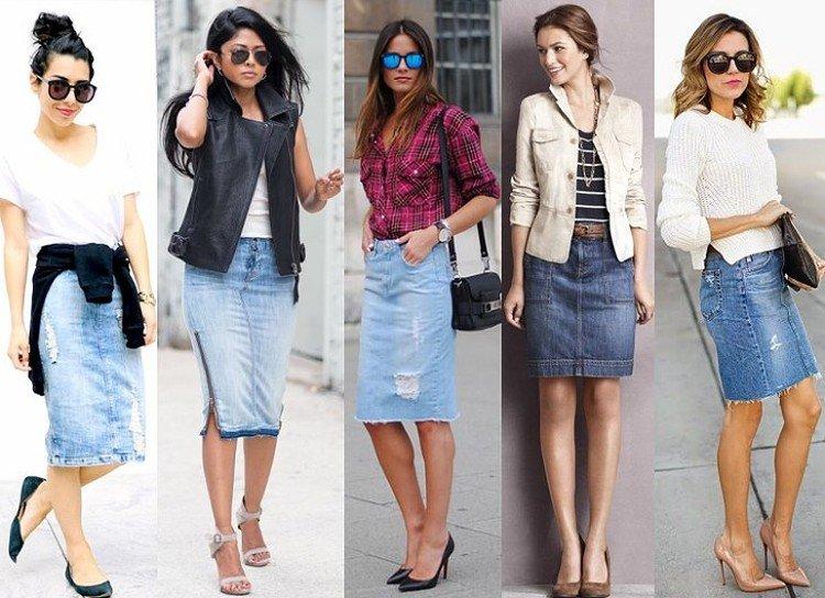Модные джинсовые юбки 2021 - фото