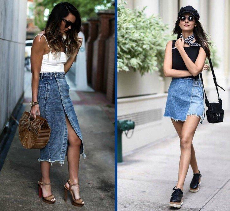 Модные джинсовые юбки 2021 - фото