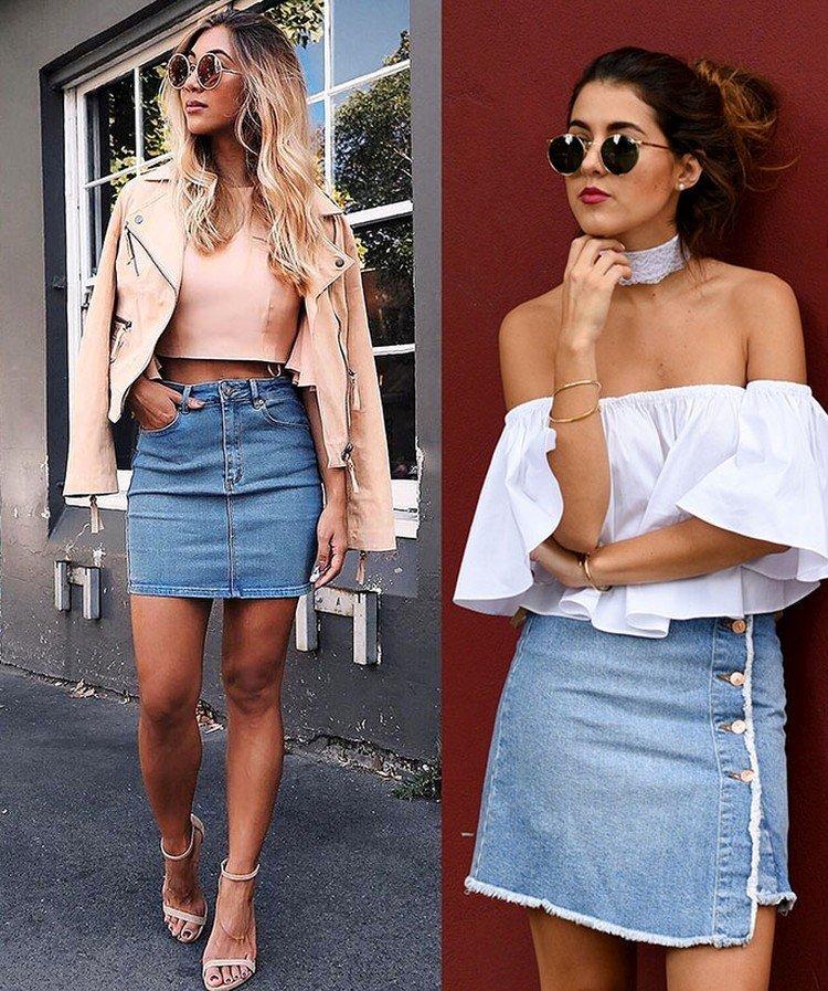 Модные джинсовые юбки 2021 - фото