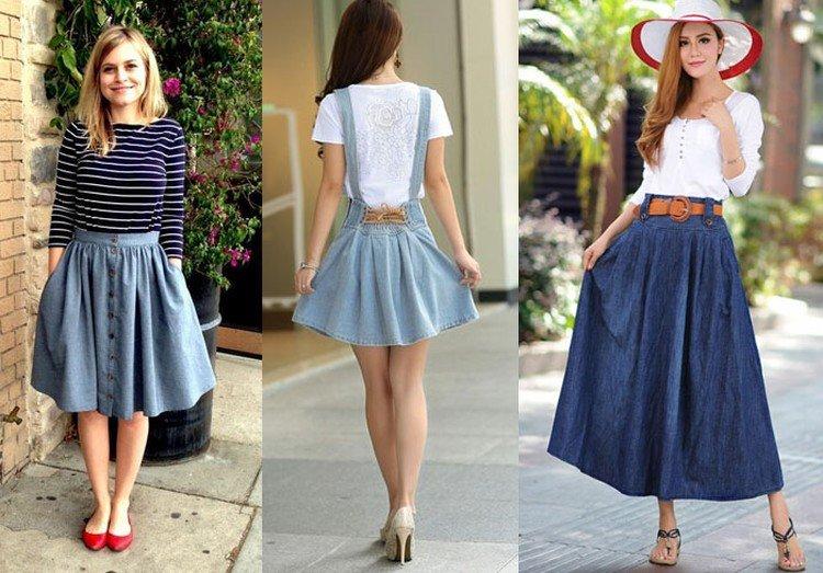 Расклешенная джинсовая юбка