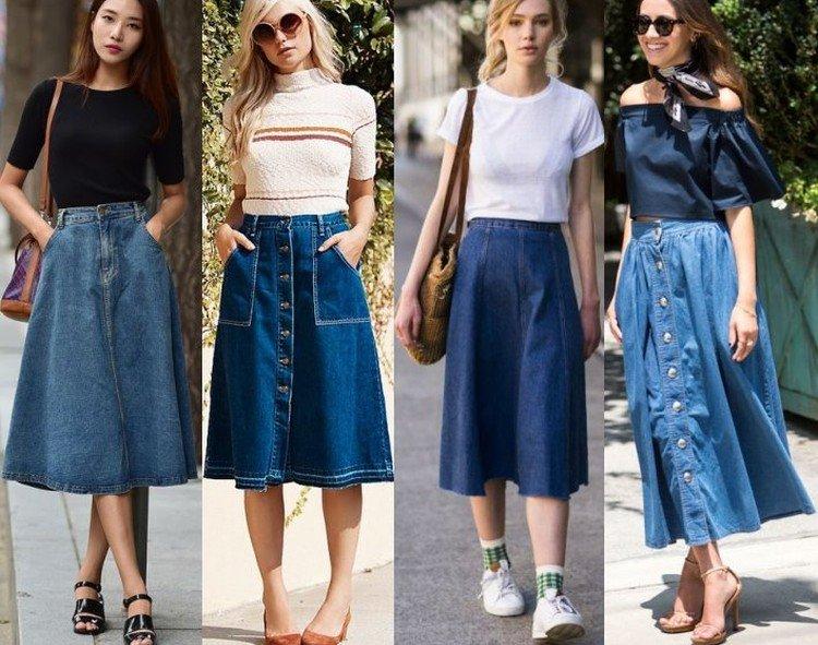 Расклешенная джинсовая юбка