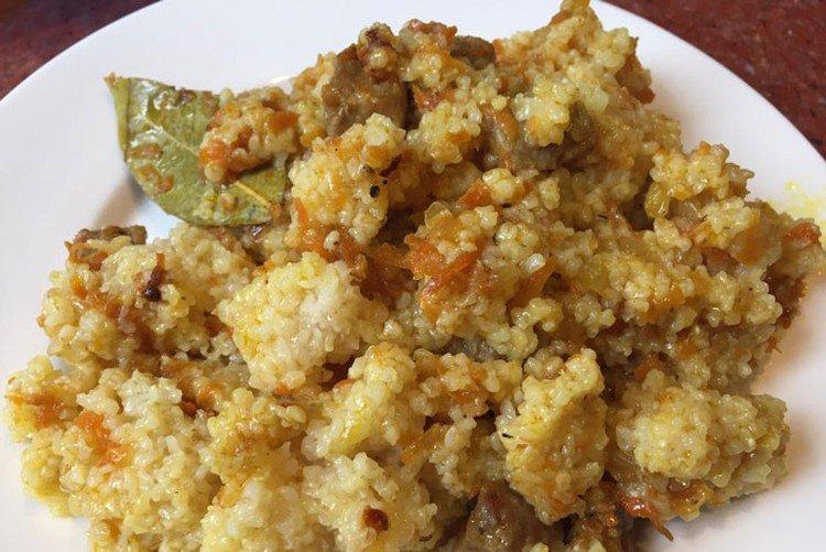 Ячневая каша с баклажанами