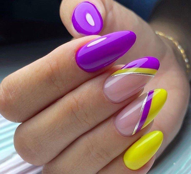 Контрастный маникюр в неоновых цветах