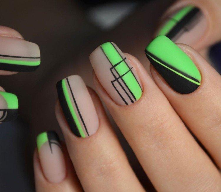 Геометрический неоновый маникюр