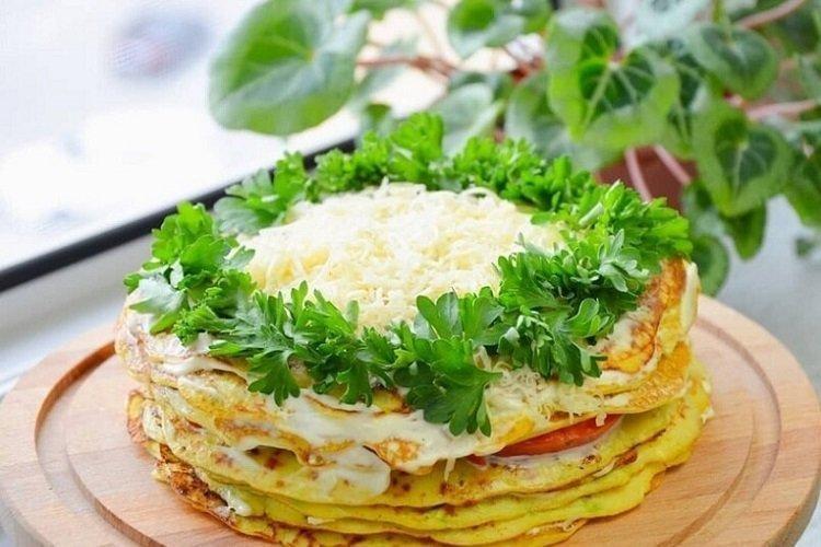 Кабачковый торт с сыром и помидорами