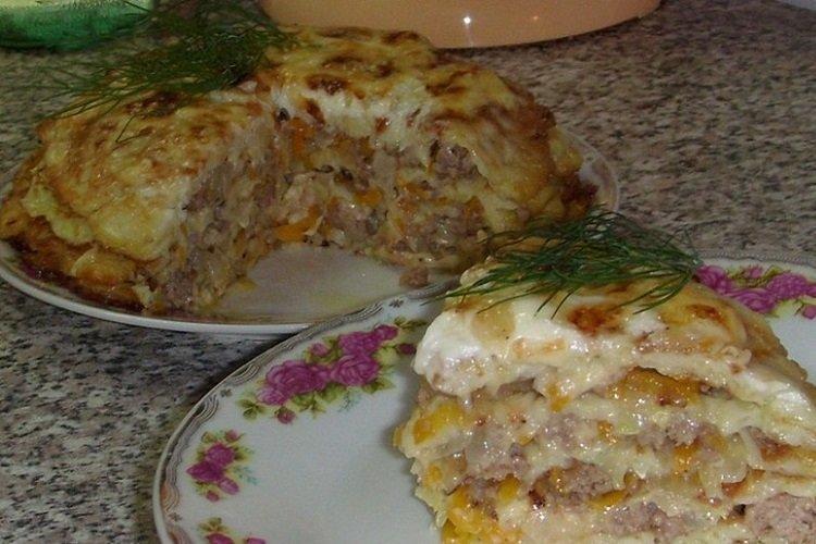 Кабачковый торт с куриным фаршем
