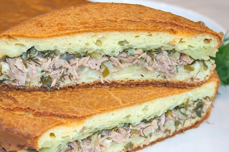 Заливной пирог с рыбными консервами