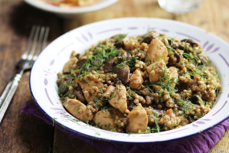 Гречка с индейкой и грибами