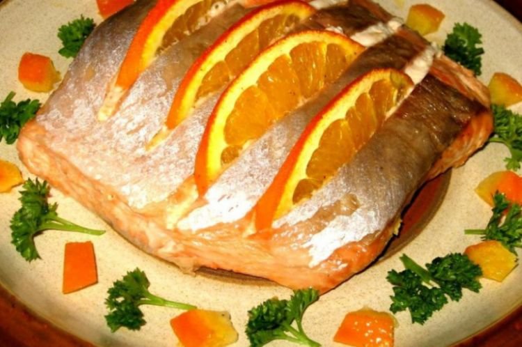 Семга с апельсинами в духовке