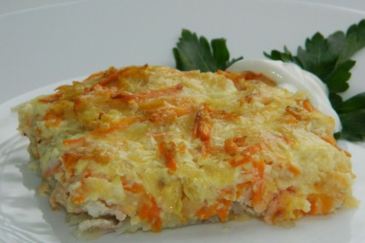 Семга с рисом и сыром в духовке