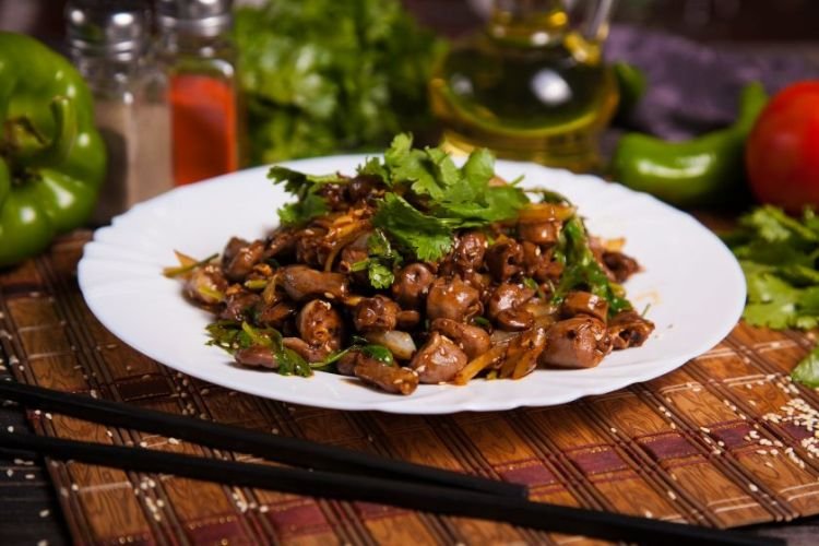 Куриные сердечки в соевом соусе