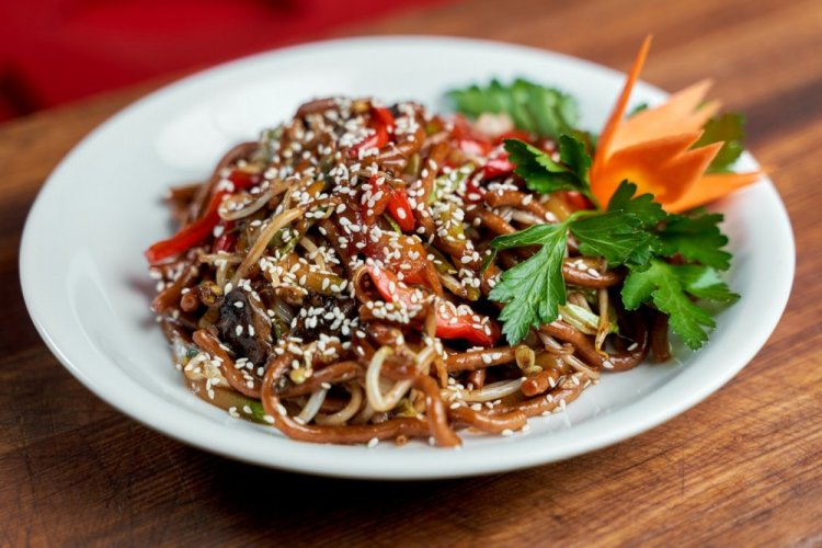 Соба с фасолью и грибами