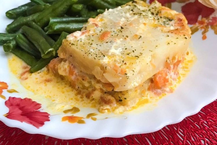 Палтус с гречкой в духовке