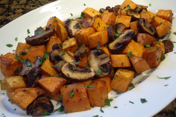 Батат с грибами в духовке