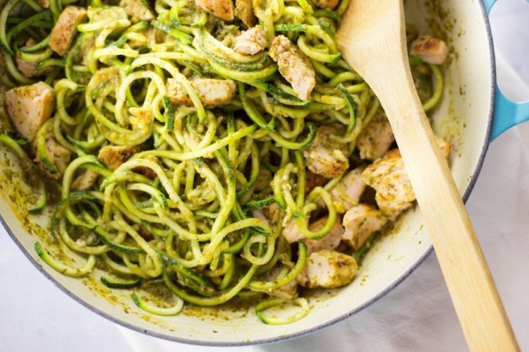 Паста из кабачков с курицей