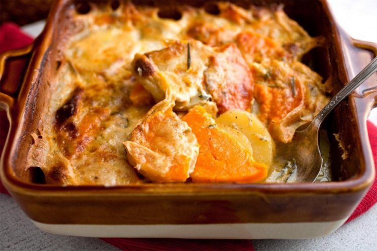 Тыква с мясом в духовке