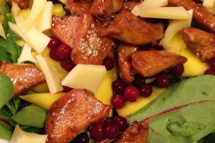 Салат с индейкой, манго и брусникой