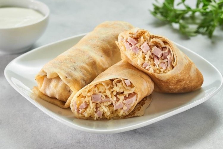 Блины на минералке с ветчиной и сыром