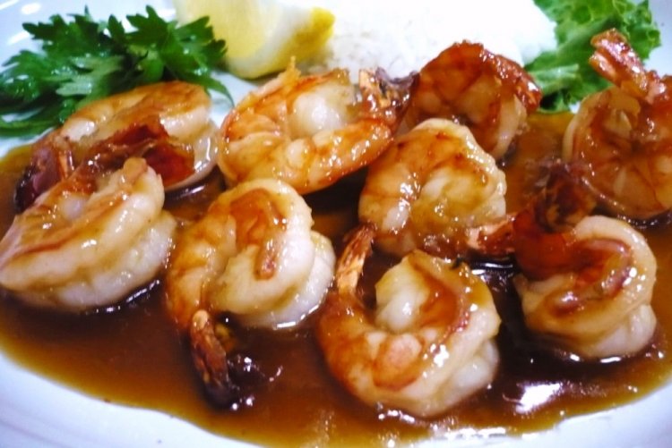 Жареные креветки в соусе терияки
