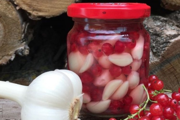 Маринованный чеснок с красной смородиной