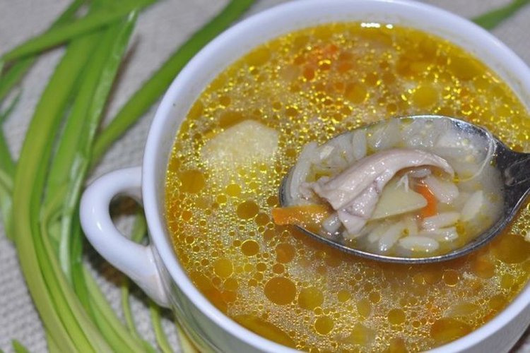 Куриный суп с рисом и солеными огурцами