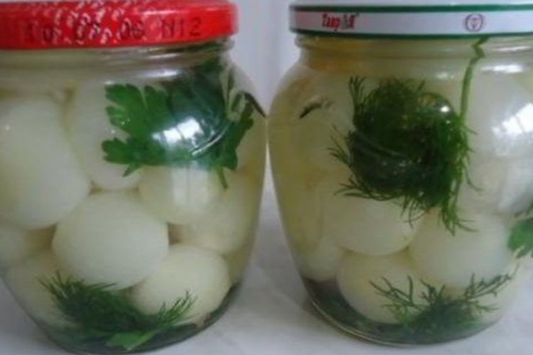 Маринованный лук с зеленью на зиму