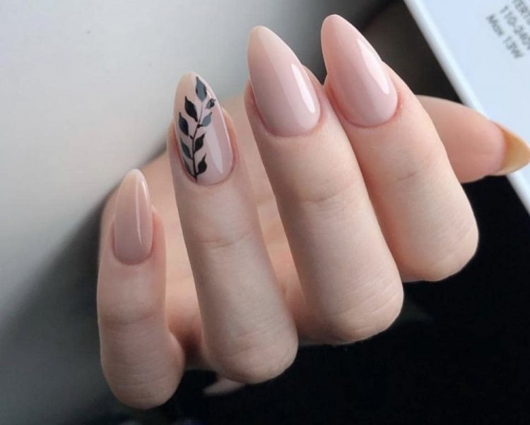 Полупрозрачный нюдовый маникюр с черными акцентами