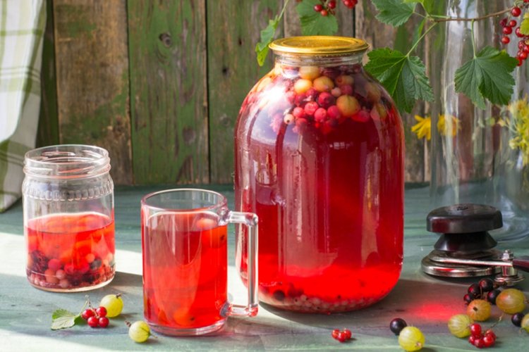 Компот из крыжовника и смородины с мятой