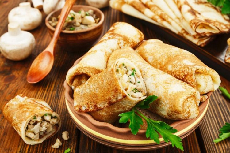 Постные блины с шампиньонами