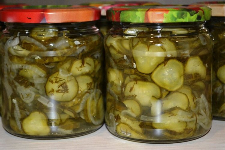 Овощной салат из огурцов, лука и зелени на зиму