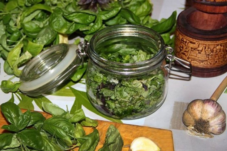 Сухая заготовка из базилика с чесноком и солью
