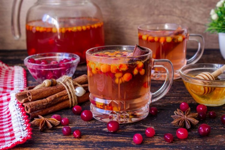 Пряный компот из облепихи и клюквы